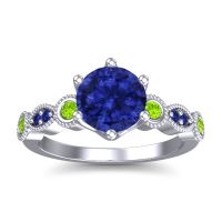 Lab Blue Sapphire Ring In Palladium With Peridot And Blue Sapphire Daiva Round Antique Ring