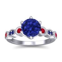 Lab Blue Sapphire Ring In Palladium With Ruby And Blue Sapphire Daiva Round Antique Ring