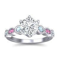 Lab Diamond Ring In 14k White Gold With Aquamarine And Pink Tourmaline Daiva Round Antique Ring