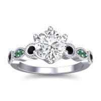 Lab Diamond Ring In 14k White Gold With Black Onyx And Emerald Daiva Round Antique Ring