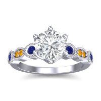 Lab Diamond Ring In 14k White Gold With Blue Sapphire And Citrine Daiva Round Antique Ring