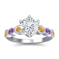 Lab Diamond Ring In Palladium With Citrine And Amethyst Daiva Round Antique Ring