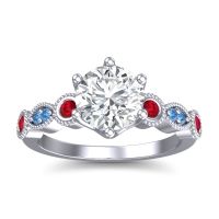 Lab Diamond Ring In 14k White Gold With Ruby And Swiss Blue Topaz Daiva Round Antique Ring