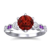 Garnet Ring In 18k White Gold With Lab Diamond And Amethyst Daiva Round Antique Ring