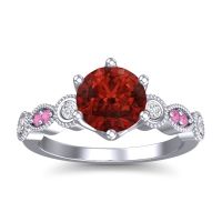 Garnet Ring In 18k White Gold With Lab Diamond And Pink Tourmaline Daiva Round Antique Ring