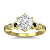 Lab Diamond Ring In 14k Yellow Gold With Black Onyx Daiva Round Antique Ring