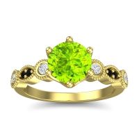Peridot Ring In 18k Yellow Gold With Diamond And Black Onyx Daiva Round Antique Ring