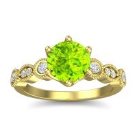 Peridot Engagement Ring In 18k Yellow Gold With Diamond - Daiva Round Antique Ring