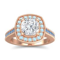 Diamond Ring In 14K Rose Gold With Aquamarine And Swiss Blue Topaz Carma Cushion Antique Ring