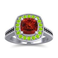 Garnet Ring In 14k White Gold With Peridot And Black Onyx Carma Cushion Antique Ring
