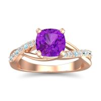 Amethyst Ring In 18K Rose Gold With Aquamarine And Lab Diamond Rasala Cushion Modern Ring