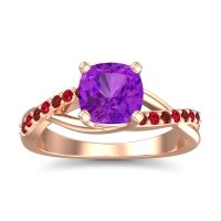 Amethyst Ring In 14K Rose Gold With Garnet And Ruby Rasala Cushion Modern Ring