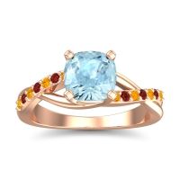 Aquamarine Ring In 18K Rose Gold With Citrine And Garnet Rasala Cushion Modern Ring