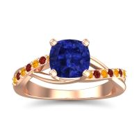 Lab Blue Sapphire Ring In 18K Rose Gold With Citrine And Garnet Rasala Cushion Modern Ring