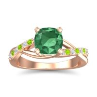 Lab Emerald Ring In 18K Rose Gold With Lab Diamond And Peridot Rasala Cushion Modern Ring