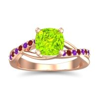 Peridot Ring In 18K Rose Gold With Amethyst And Garnet Rasala Cushion Modern Ring