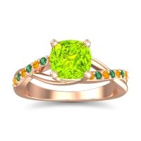 Peridot Ring In 18K Rose Gold With Citrine And Emerald Rasala Cushion Modern Ring