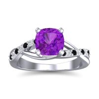 Amethyst Ring In Palladium With Black Onyx And Lab Diamond Rasala Cushion Modern Ring