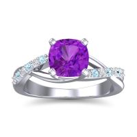 Amethyst Ring In Palladium With Diamond And Aquamarine Rasala Cushion Modern Ring