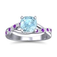 Aquamarine Engagement Ring In Palladium With Amethyst And Diamond - Rasala Cushion Modern Ring