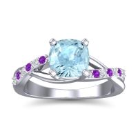 Aquamarine Ring In Palladium With Diamond And Amethyst Rasala Cushion Modern Ring