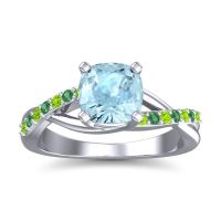 Aquamarine Ring In Palladium With Peridot And Emerald Rasala Cushion Modern Ring