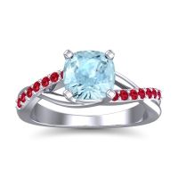 Aquamarine Ring In Palladium With Ruby Rasala Cushion Modern Ring