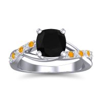 Black Onyx Ring In Palladium With Lab Diamond And Citrine Rasala Cushion Modern Ring