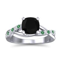 Black Onyx Ring In 14k White Gold With Lab Diamond And Emerald Rasala Cushion Modern Ring