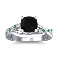 Black Onyx Engagement Ring In Palladium With Emerald And Diamond - Rasala Cushion Modern Ring