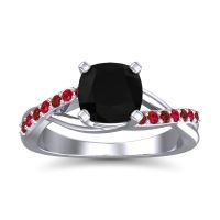 Black Onyx Ring In Palladium With Garnet And Ruby Rasala Cushion Modern Ring