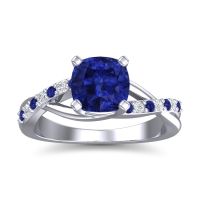 Lab Blue Sapphire Engagement Ring In Palladium With Blue Sapphire And Diamond - Rasala Cushion Modern Ring