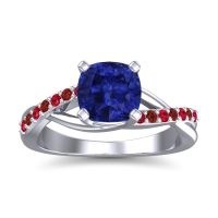 Lab Blue Sapphire Ring In Palladium With Ruby And Garnet Rasala Cushion Modern Ring