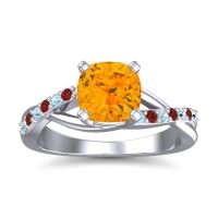 Citrine Ring In Palladium With Aquamarine And Garnet Rasala Cushion Modern Ring
