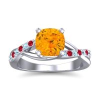 Citrine Ring In Palladium With Aquamarine And Ruby Rasala Cushion Modern Ring