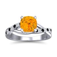 Citrine Ring In Palladium With Black Onyx And Lab Diamond Rasala Cushion Modern Ring