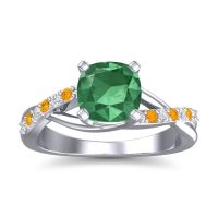 Lab Emerald Ring In Palladium With Lab Diamond And Citrine Rasala Cushion Modern Ring