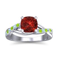 Garnet Ring In Palladium With Aquamarine And Peridot Rasala Cushion Modern Ring