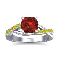 Garnet Ring In Palladium With Citrine And Peridot Rasala Cushion Modern Ring