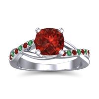 Garnet Ring In Palladium With Emerald Rasala Cushion Modern Ring