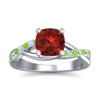 Garnet Ring In Palladium With Peridot And Aquamarine Rasala Cushion Modern Ring
