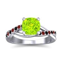 Peridot Ring In Palladium With Black Onyx And Garnet Rasala Cushion Modern Ring