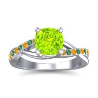 Peridot Ring In Palladium With Citrine And Emerald Rasala Cushion Modern Ring