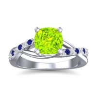 Peridot Ring In Palladium With Diamond And Blue Sapphire Rasala Cushion Modern Ring