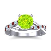 Peridot Ring In Palladium With Garnet And Aquamarine Rasala Cushion Modern Ring