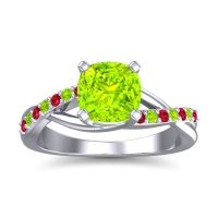 Peridot Ring In 14k White Gold With Ruby Rasala Cushion Modern Ring