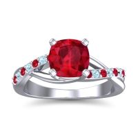 Lab Ruby Ring In Palladium With Ruby And Aquamarine Rasala Cushion Modern Ring