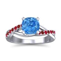 Swiss Blue Topaz Ring In Palladium With Ruby And Garnet Rasala Cushion Modern Ring