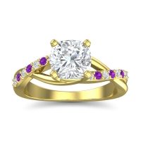 Lab Diamond Ring In 14k Yellow Gold With Diamond And Amethyst Rasala Cushion Modern Ring