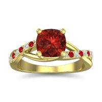 Garnet Ring In 14k Yellow Gold With Diamond And Ruby Rasala Cushion Modern Ring